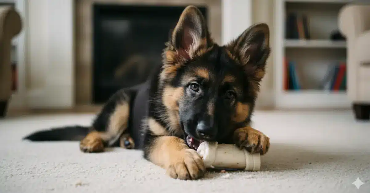 german shepherd puppy chewing
