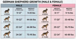 german shepherd height and weight by age